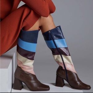 Alohas Multicolor Patchwork Stripe Heeled Boots